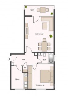 Grundriss Leerstehende 2-Zimmer-Wohnung in Top-Lage von M�hlheim am Main - Markwald