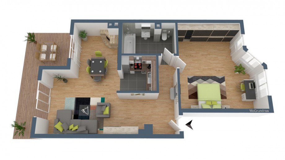 Grundriss 3D Etagenwohnung Kronberg im Taunus